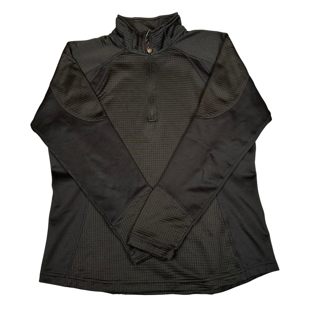 Eddie Bauer First Ascent Black Waffle Knit Quarter Zip Pullover Womens Outdoor L